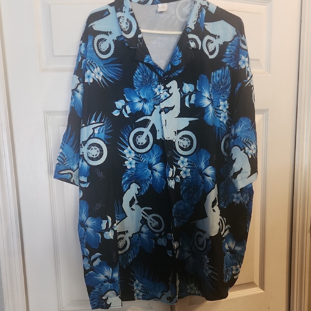Blue Floral Motocross Men's Button Up Shirt